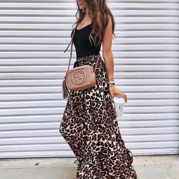 Silky Leopard Long Drawstring Maxi Skirt - Picture 5 of 5